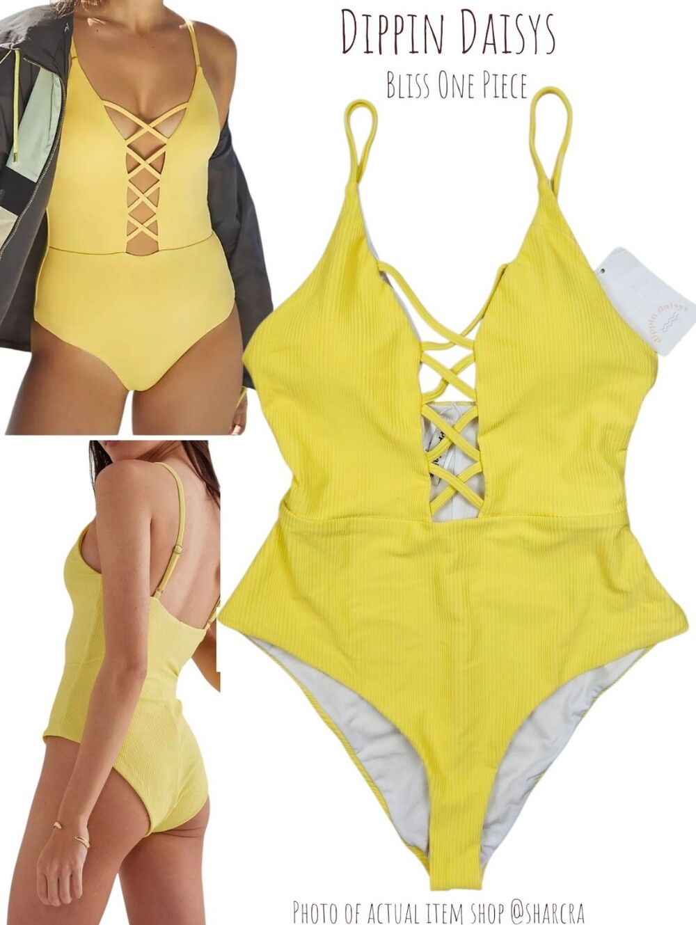 Dippin' Daisy's Women's Bliss Plunge One Piece Swimsuit Yellow Light Padding M